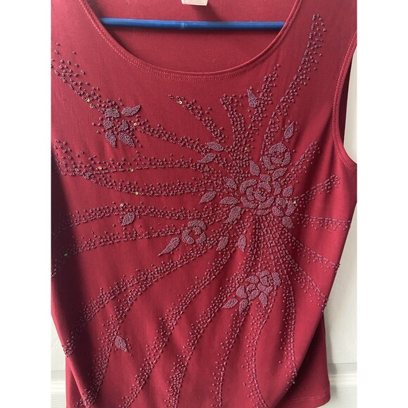 Bleecker and McDougal Top Womens Large Read Beaded Holiday Sleeveless Shell USA - Picture 6 of 9
